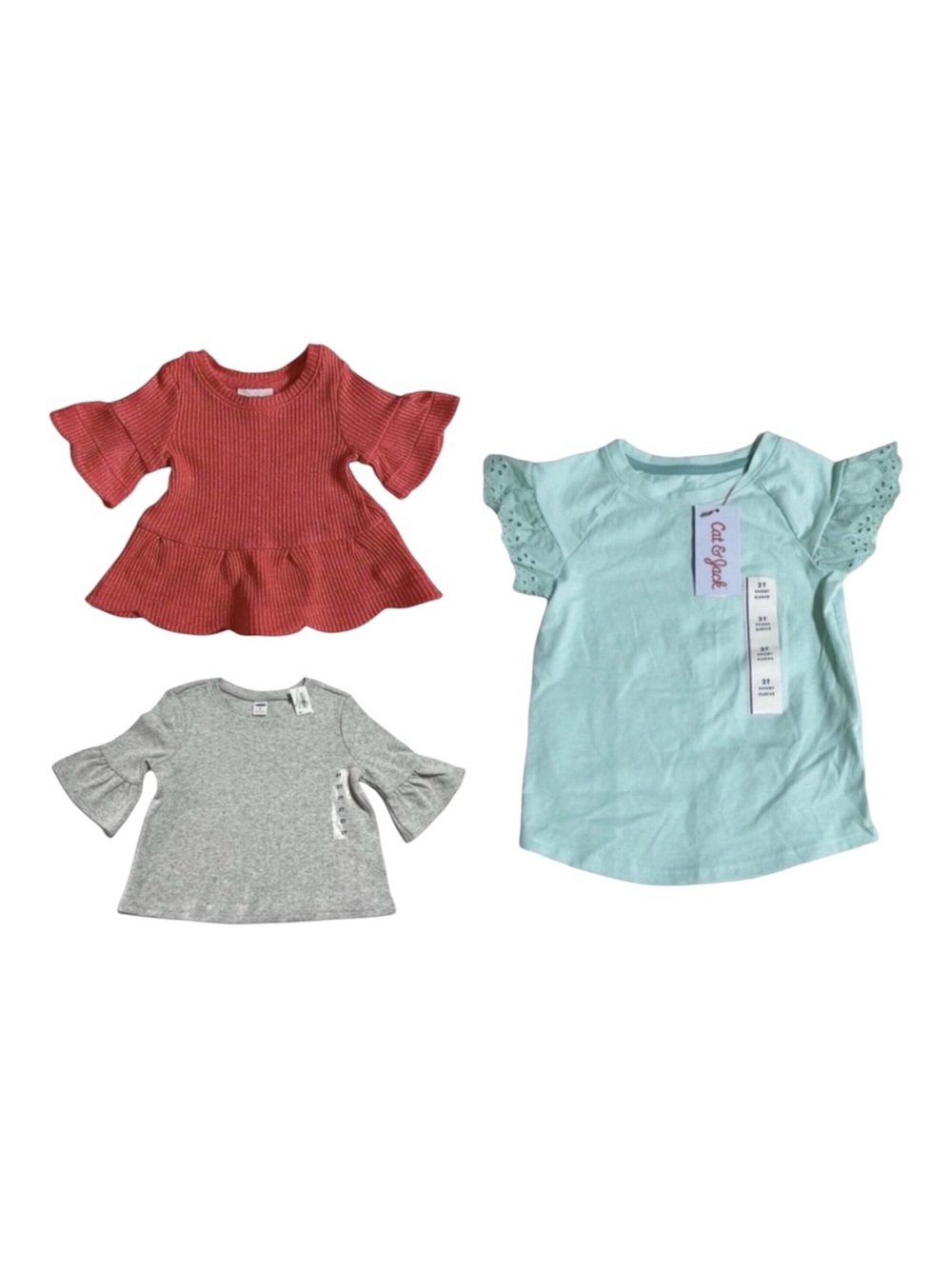 Mixed brand 3 piece bell & ruffle sleeve top bundle 2T